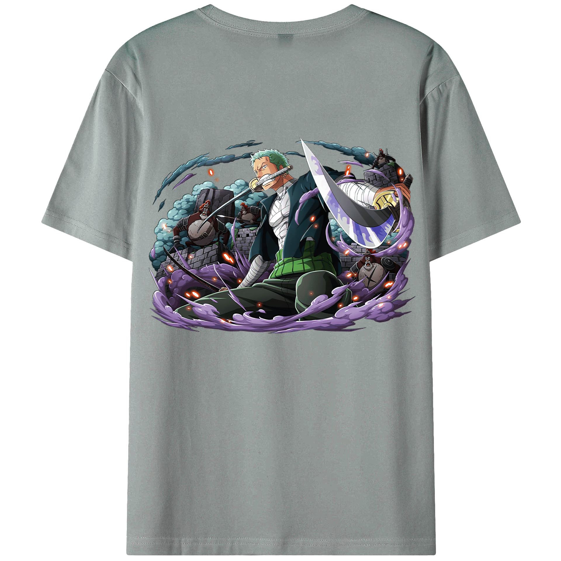 ワンピース ロロノア・ゾロ ONE PIECE Roronoa Zoro 綿100％ メンズ半袖Tシャツ（バックプリント） 通気性